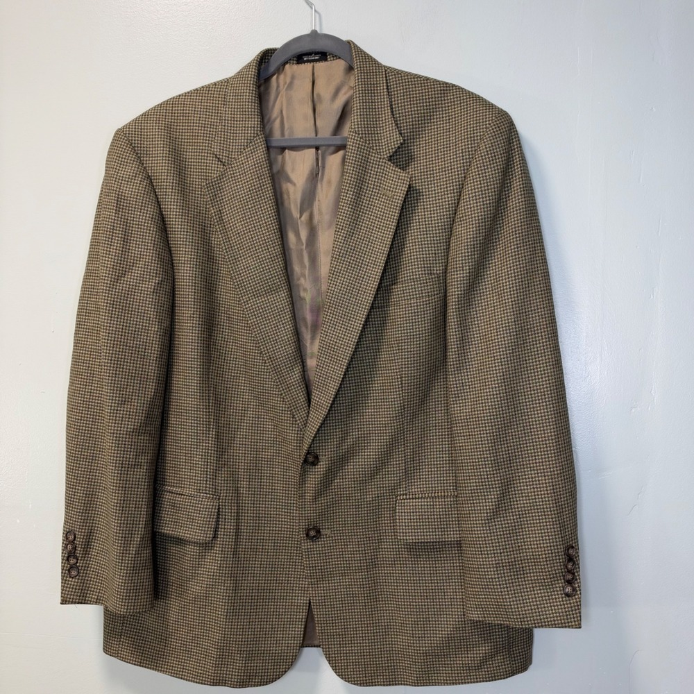 Tailors Row by Deansgate Mens 44R Silk Wool Blazer Brown Houndstooth Vintage
